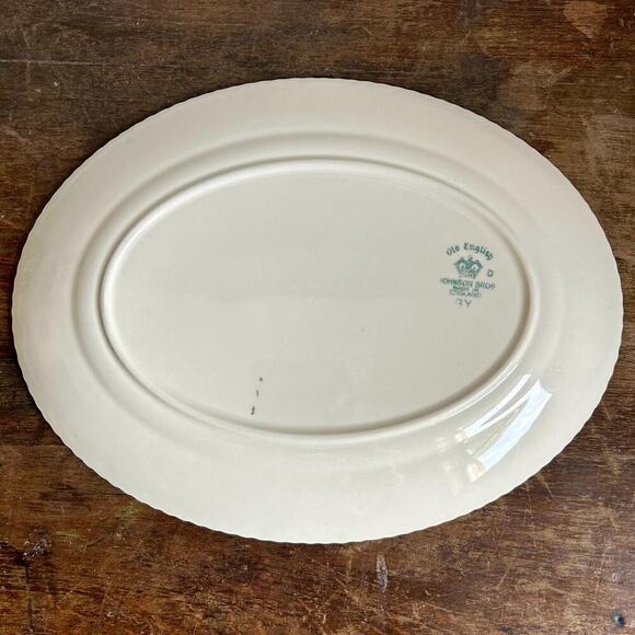 Vintage Old English Johnson Bros. China Platter | Oval Gold Floral Dish - Picture 4 of 5